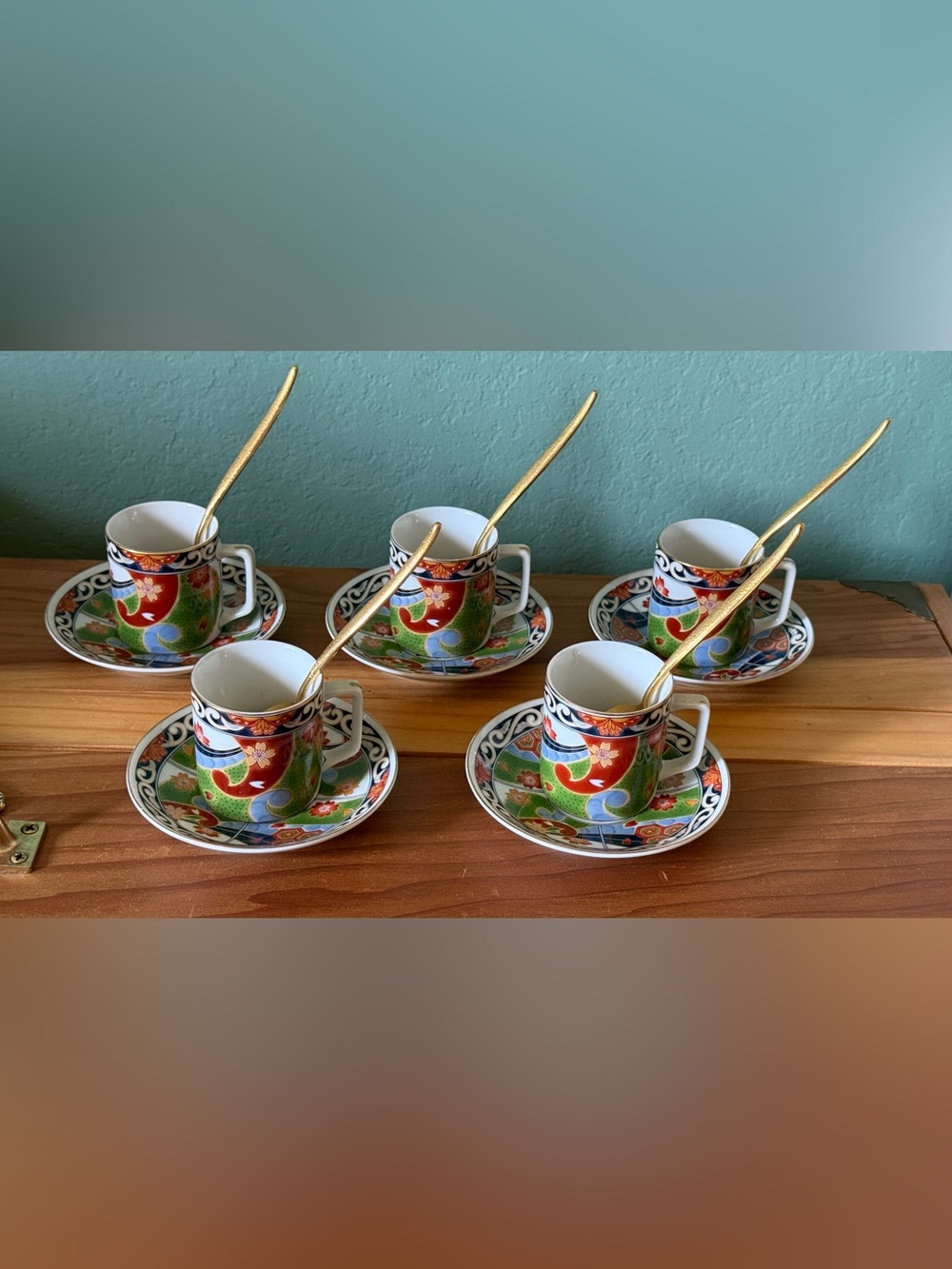Vintage Andrea by Sadek Japan Demitasse Set 5 Cups Saucers Aalborg Spoons
